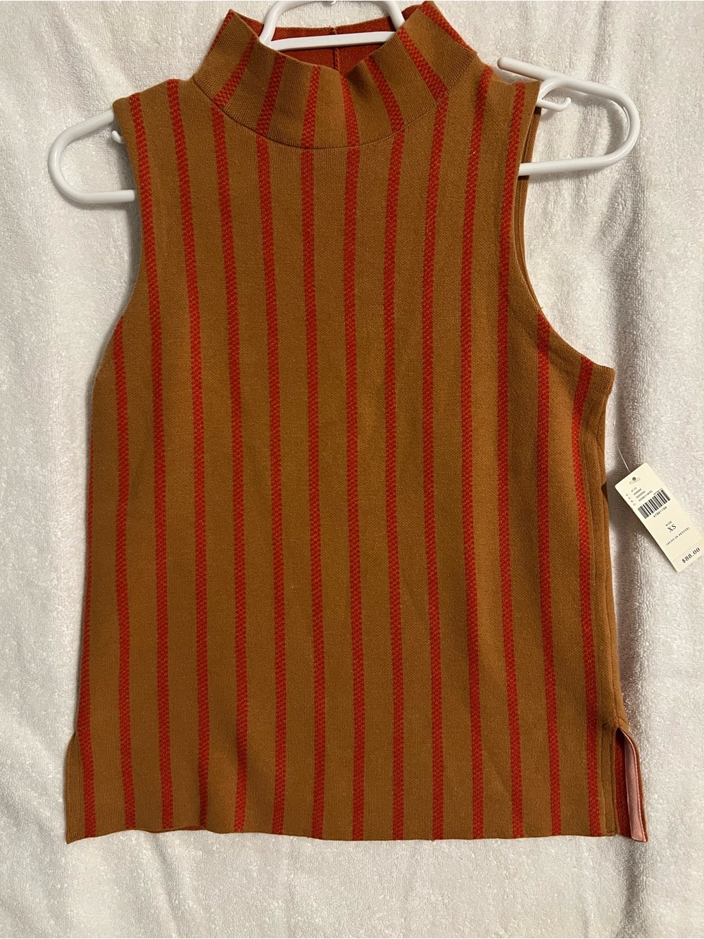 Anthropologie Sleeveless Mock Neck Tank in Rust & Red Stripe
